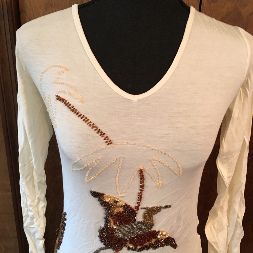 NWOT Beaded Stretch Knit Long Sleeve Tee - Picture 2 of 6